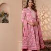 Cotton Floral  Rose Pink Anarkali set  