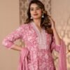 Cotton Floral  Rose Pink Anarkali set  