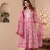 Cotton Floral  Rose Pink Anarkali set  