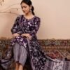 Cotton Floral Suit Set in Dark Purple  