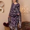 Cotton Floral Suit Set in Dark Purple  