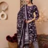 Cotton Floral Suit Set in Dark Purple  