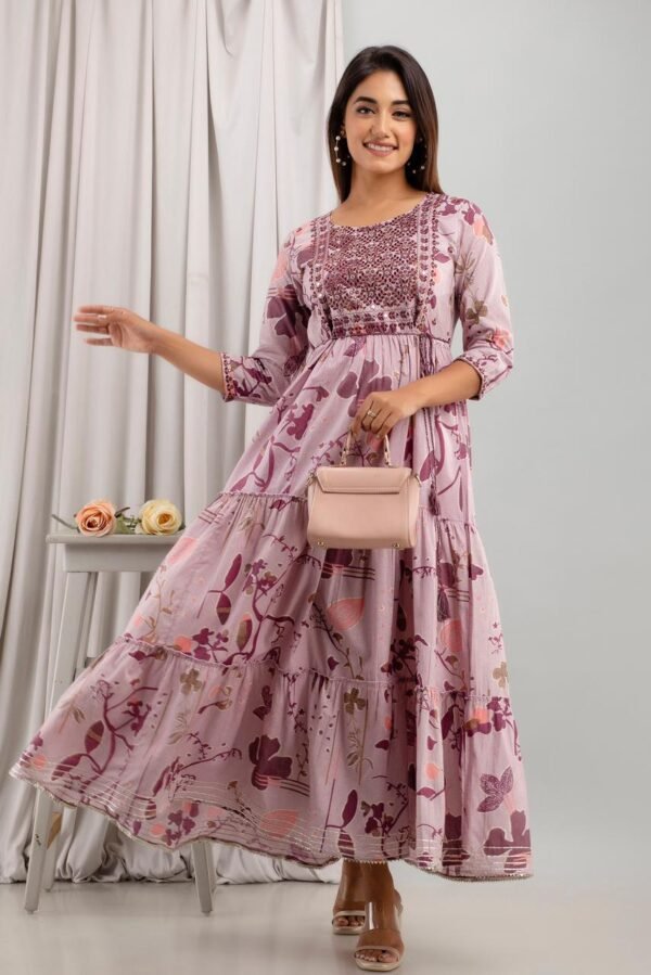 Cotton Floral Pink Flare Gown  