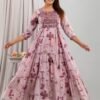 Cotton Floral Pink Flare Gown  