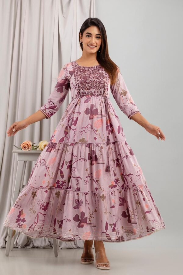 Cotton Floral Pink Flare Gown  