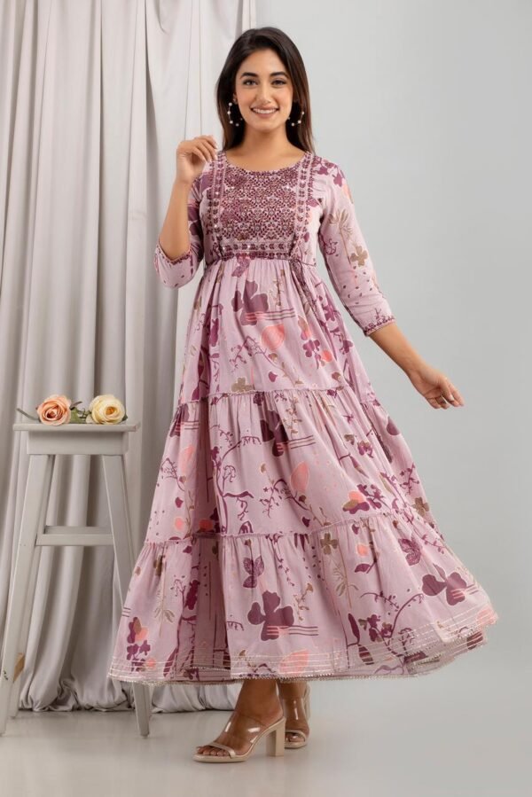 Cotton Floral Pink Flare Gown  