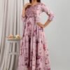 Cotton Floral Pink Flare Gown  