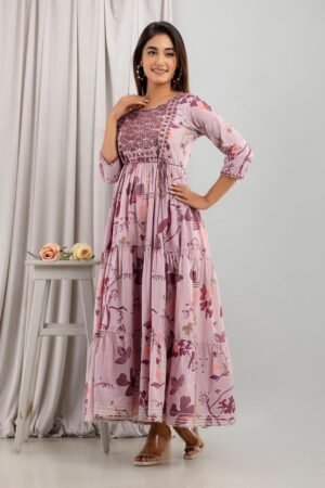 Cotton Floral Pink Flare Gown