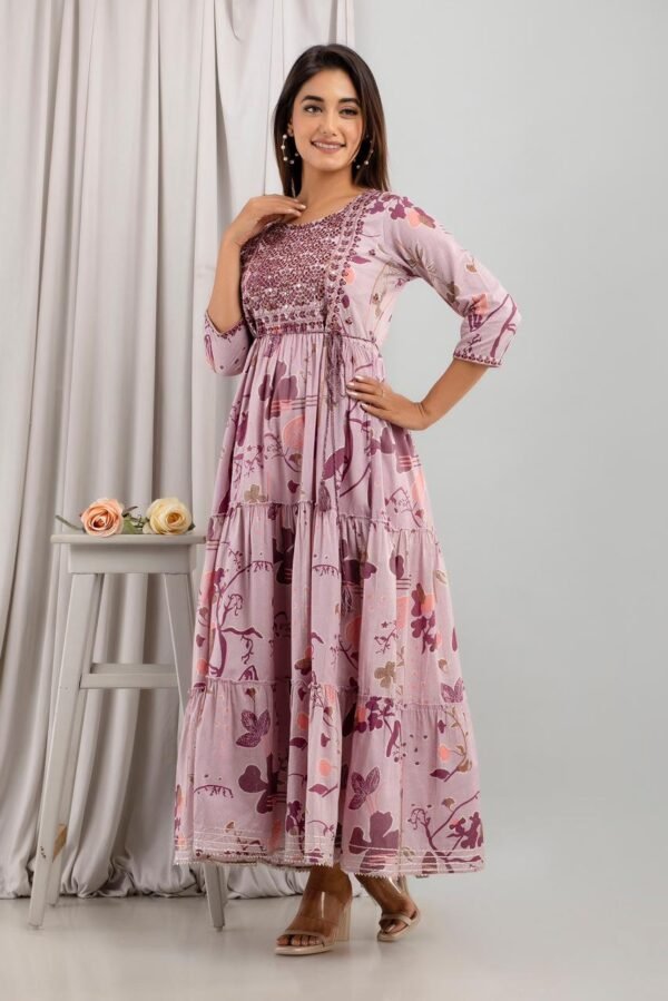 Cotton Floral Pink Flare Gown  