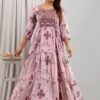 Cotton Floral Pink Flare Gown  