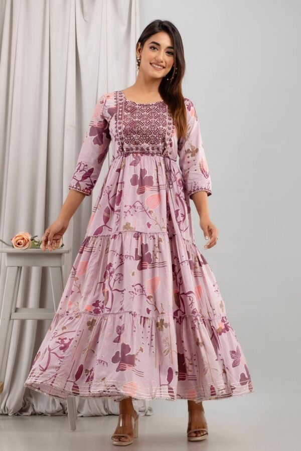 Cotton Floral Pink Flare Gown  