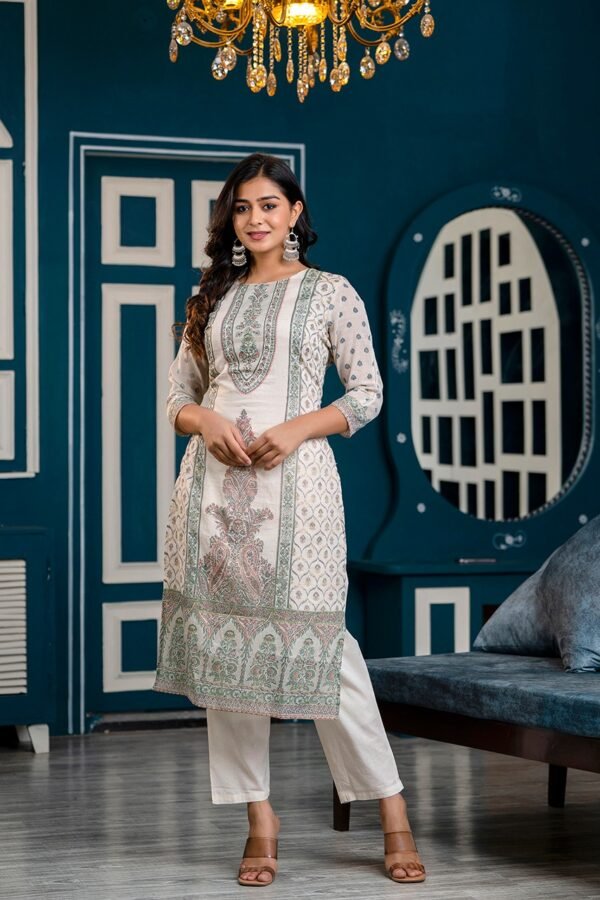 Cotton Sanganeri Block Print Suit Set in Nobel White  