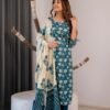 Floral Suit Set in Indigo Cotton  