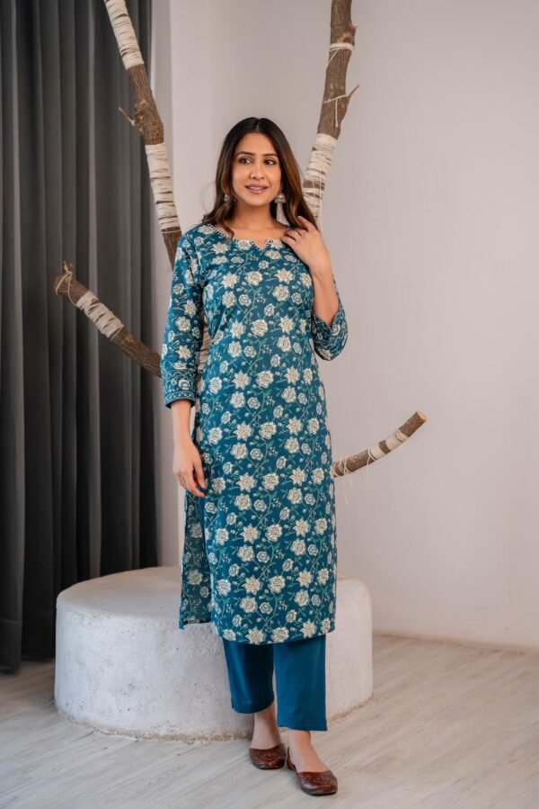 Floral Suit Set in Indigo Cotton  