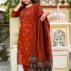 Cotton Butti Suit Set in Dark Pastel Red  