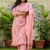 Cotton Floral Suit Set in Powder Pink  