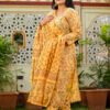 Cotton Floral Suit Set in Saffron Mango  