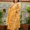 Cotton Floral Suit Set in Saffron Mango  