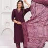 Muslin Wine Maroon 3 Piece  Women's Suit Set  