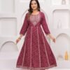 Rhyon Bandhej Glossy Maroon 3 Piece Suit Set in Lace  