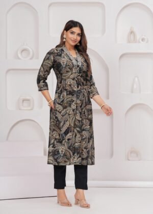 Muslin Digital Black and Mix Floral Printed 2 Piece Women's Kurta Set
