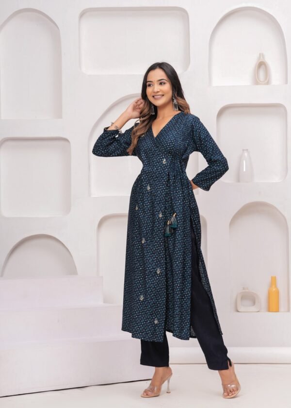 Rhyon Midnight Blue kurta set in Zigzag Print  