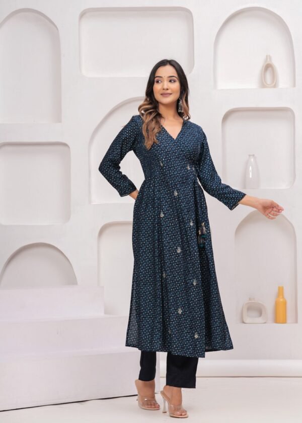 Rhyon Midnight Blue kurta set in Zigzag Print  