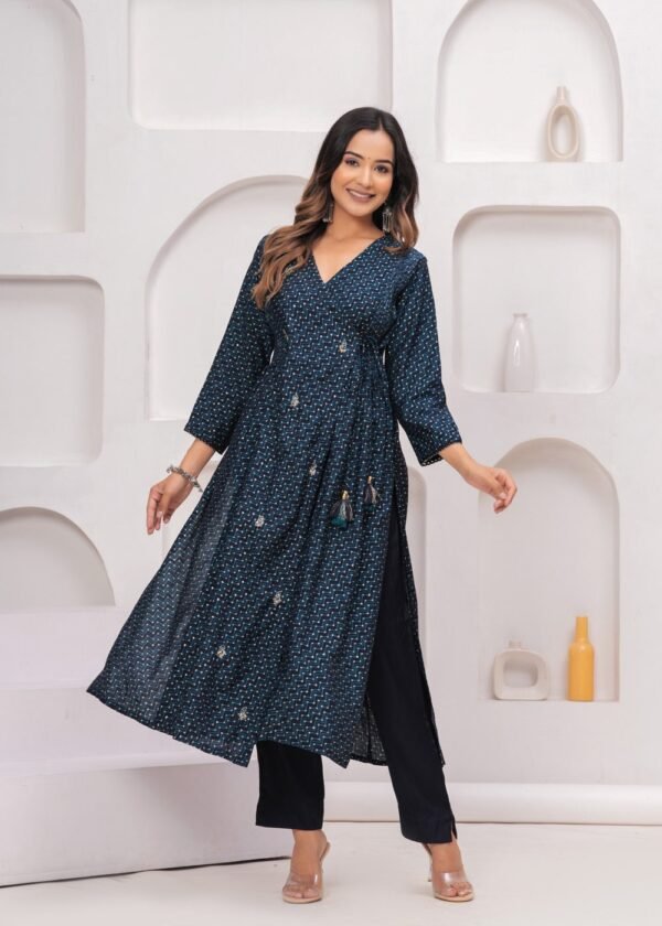 Rhyon Midnight Blue kurta set in Zigzag Print  