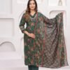 Cotton Floral Digital Printed Suit Set in Forest Green  