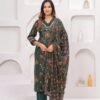 Cotton Floral Digital Printed Suit Set in Forest Green  