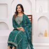 Rhyon Bandhej Pine Green 3 Piece Suit Set in Lace  