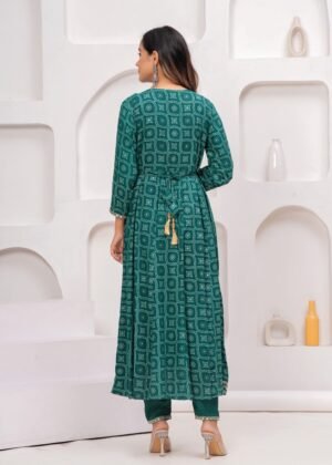 Rhyon Bandhej Pine Green 3 Piece Suit Set in Lace