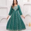 Rhyon Bandhej Pine Green 3 Piece Suit Set in Lace  