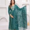 Rhyon Bandhej Pine Green 3 Piece Suit Set in Lace  