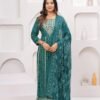 Rhyon Bandhej Pine Green 3 Piece Suit Set in Lace  