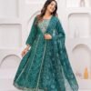 Rhyon Bandhej Pine Green 3 Piece Suit Set in Lace  