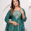 Rhyon Bandhej Pine Green 3 Piece Suit Set in Lace  