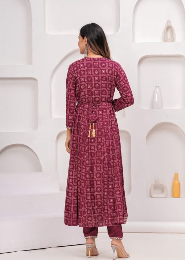 Rhyon Bandhej Glossy Maroon 3 Piece Suit Set in Lace  