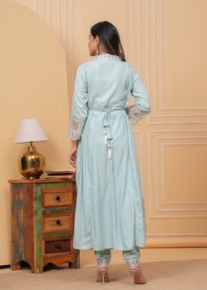 Rhyon Columbia Blue 3 Piece Suit Set in White Booty