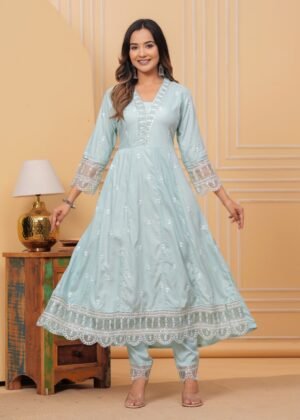 Rhyon Columbia Blue 3 Piece Suit Set in White Booty