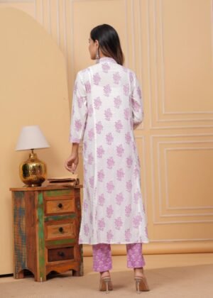 Cotton White And Helio Purple 3 Piece Suit Set in Floral Print