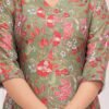 Moss Green Floral Printed 3 Piece Suit Set in Poly Rayon Fabric  