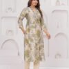 Muslin Olive Green 2 Pcs Kurta Set  