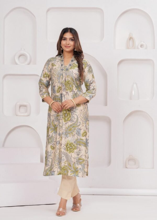 Muslin Olive Green 2 Pcs Kurta Set  