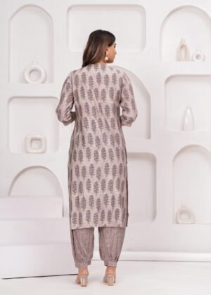 Smokey Purple Printed 3 Piece Suit Set in Muslin Fabric