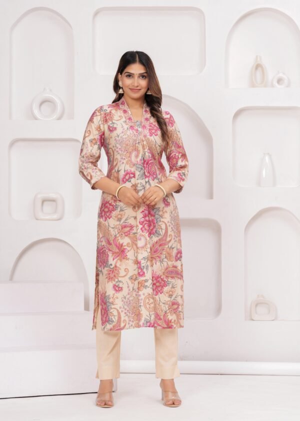 Muslin Peach Powder 2 Pcs Kurta Set  