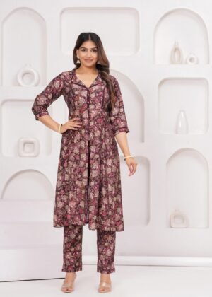 Wine Jam 2 Piece Kurta Set in Muslin Fabric