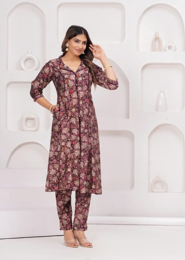 Wine Jam 2 Piece Kurta Set in Muslin Fabric  