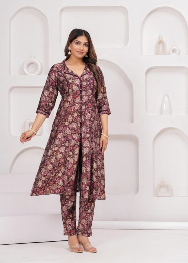 Wine Jam 2 Piece Kurta Set in Muslin Fabric  