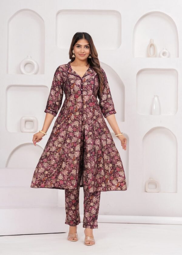 Wine Jam 2 Piece Kurta Set in Muslin Fabric  